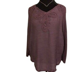 Purple Semi-Sheer Tunic Sweater with Crochet Sleeves & Back